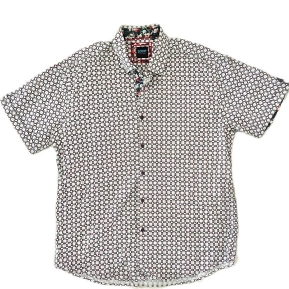 SCOOP Short Sleeve Shirt Geometric Print with Floral Contrast Collar Size XXL